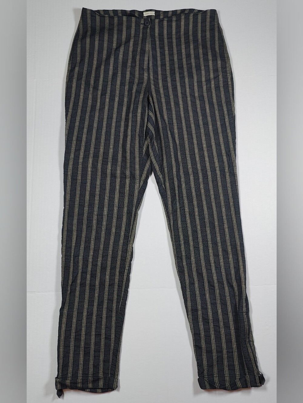 ANNETTE GORTZ Black Cotton Wool Blend Pants Beige Stripes Ankle Zipper Sz EU 42